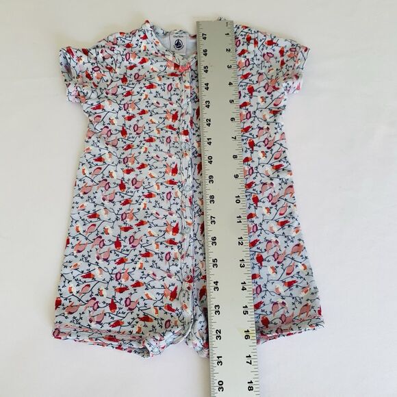 Petit Bateau Romper Bodysuit Baby Girl 12M Light Blue Birds Snap Button Preppy - Picture 7 of 7
